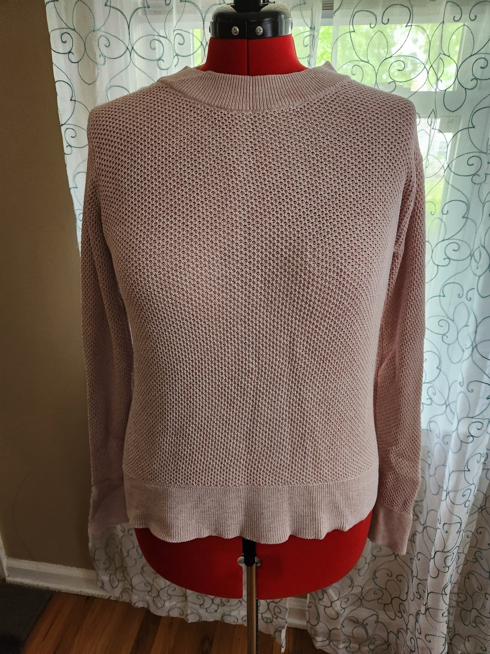 LOFT Dusty Rose Crewneck Textured Knit Sweater